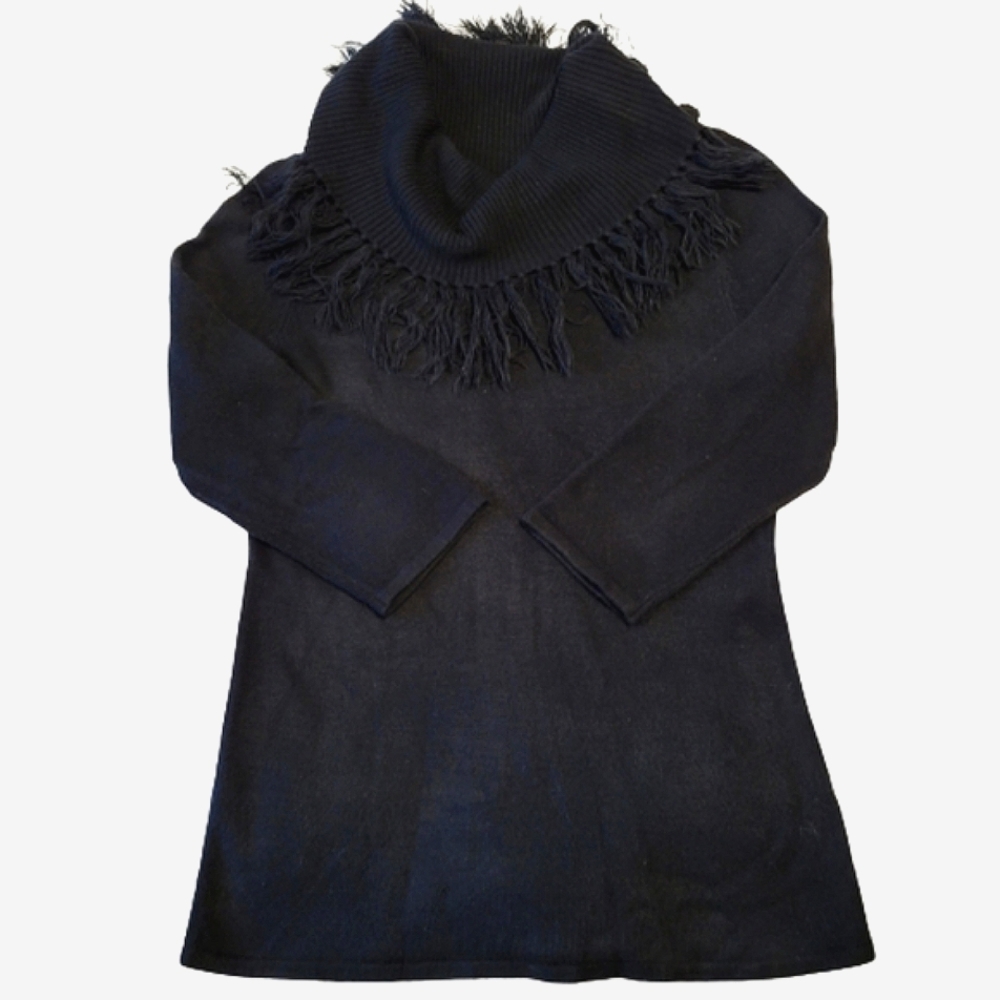 Notations women's black 3/4 sleeve Cowl neck with fringes sweater size small